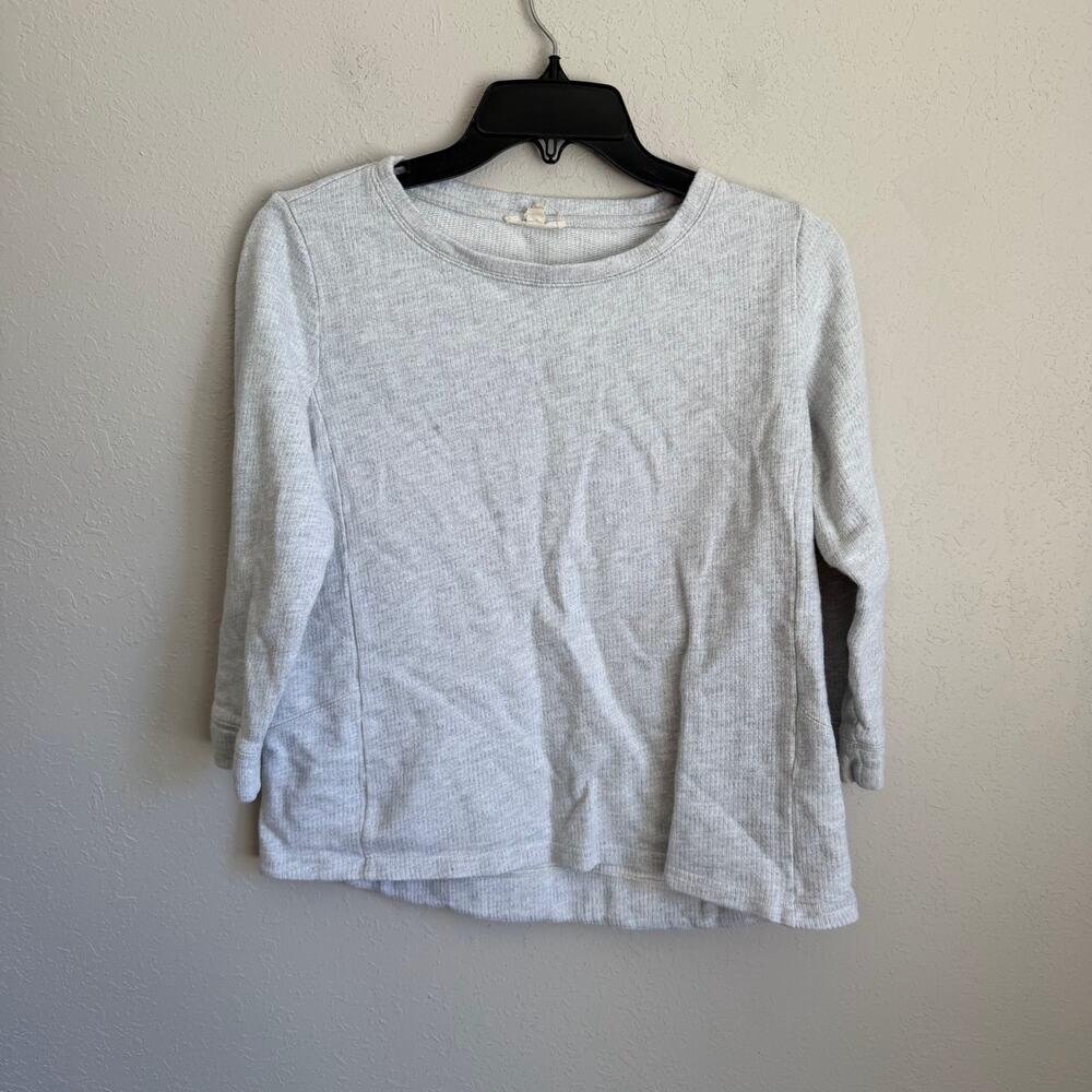 Eileen Fisher Light Gray 100% Organic Cotton Ribbed 3/4 Sleeve Blouse Womens XS